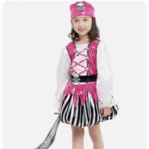 Spooktacular Girls' Bright Pink Pirate Costume Set with Dress and Hat, L